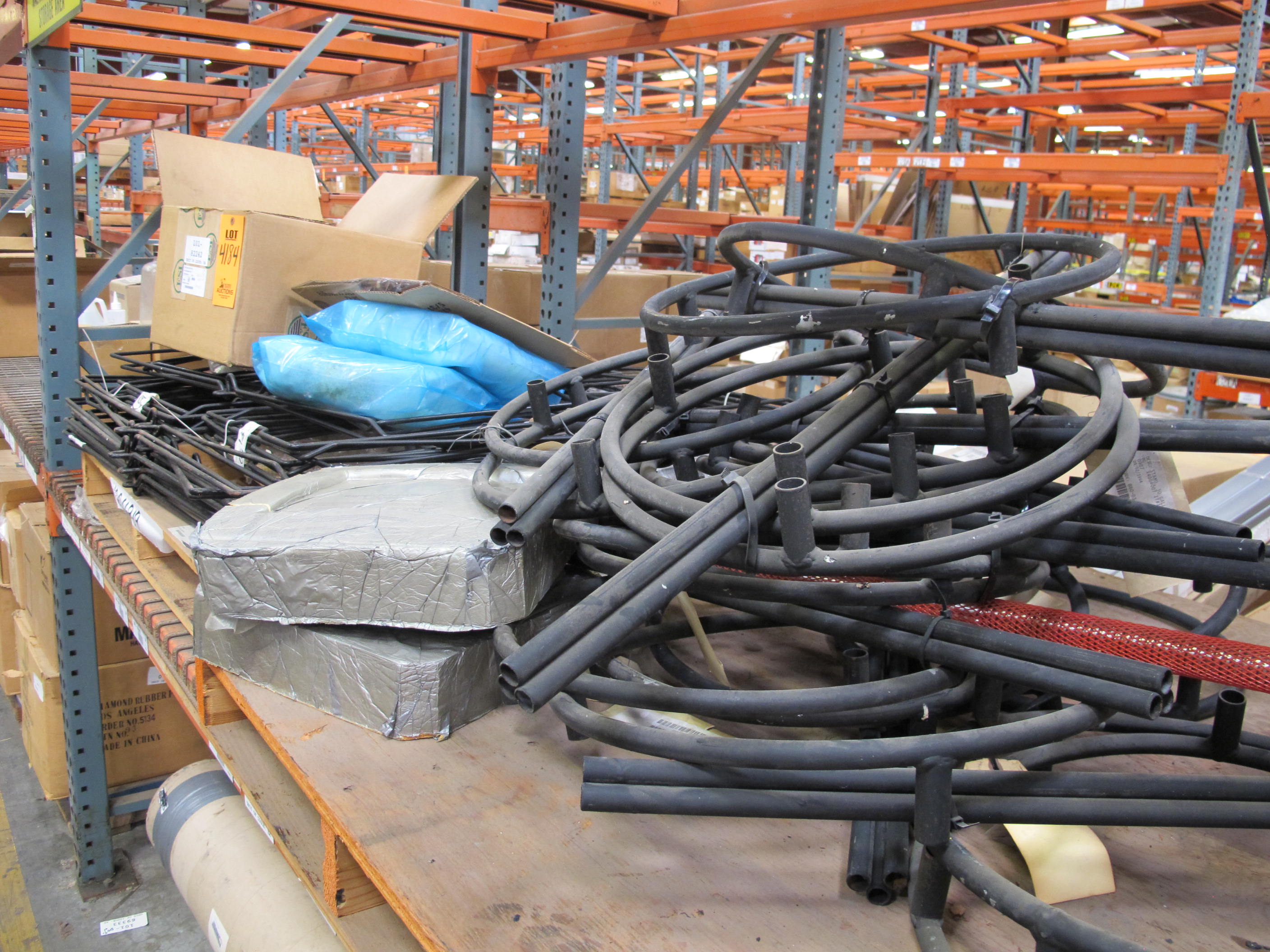 LOT TO INCLUDE: (24) STANDS, 16"WD X 37"HIGH SIZE, SCISSOR RACK KIND, METAL MATERIAL, (4) BEARINGS, MAIN KIND, FRONT AND INTERMEDIATE UPPER, (12) STAND, 30 GALLON SIZE, COLLAPSIBLE DRUM KIND, BLACK TUBULAR STEEL MATERIAL, (2) GEARS, SPUR TYPE.. LOADING & HANDLING FEE $15-4184